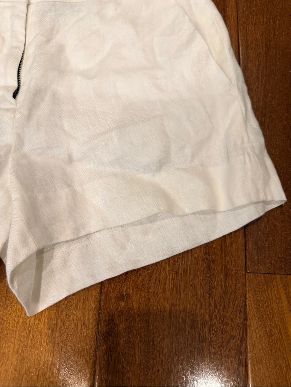 J. Crew White High-Rise Linen Blend Shorts with Button Details